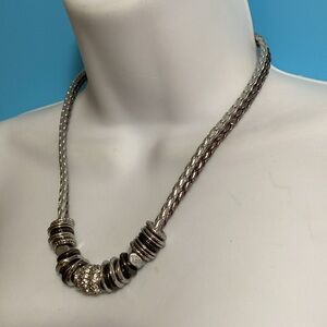 Chunky Metallic Beads Rhinestones Double Leatherette Cording Necklace